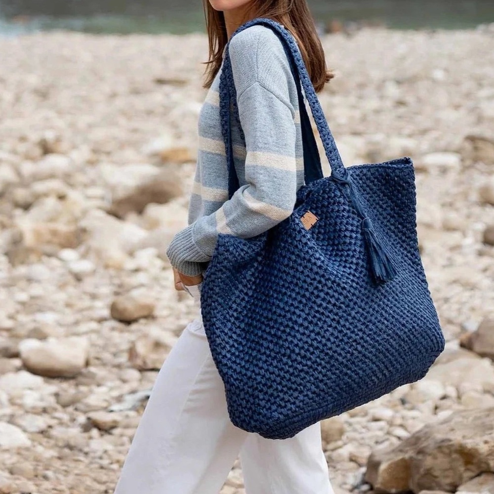 MerSea - Sun Chaser Straw Large Tote - Navy NWT